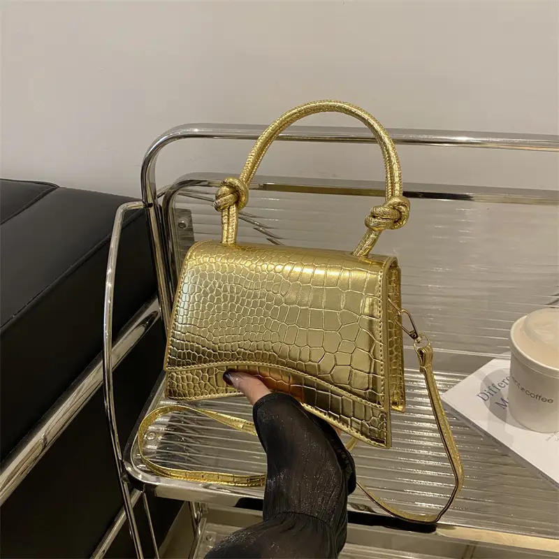 Gold Croc Textured Crossbody Bag for Women