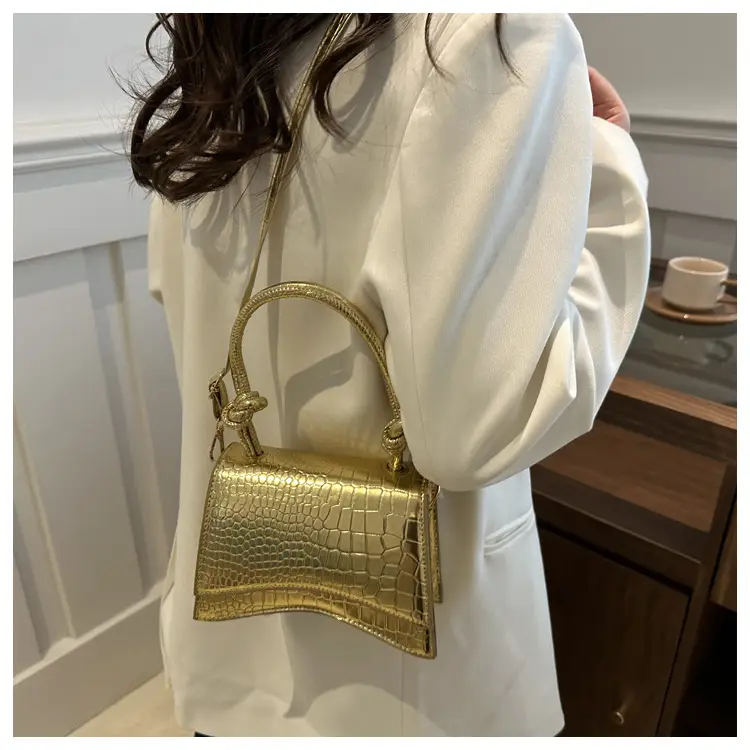 Gold Croc Textured Crossbody Bag for Women — feature 13