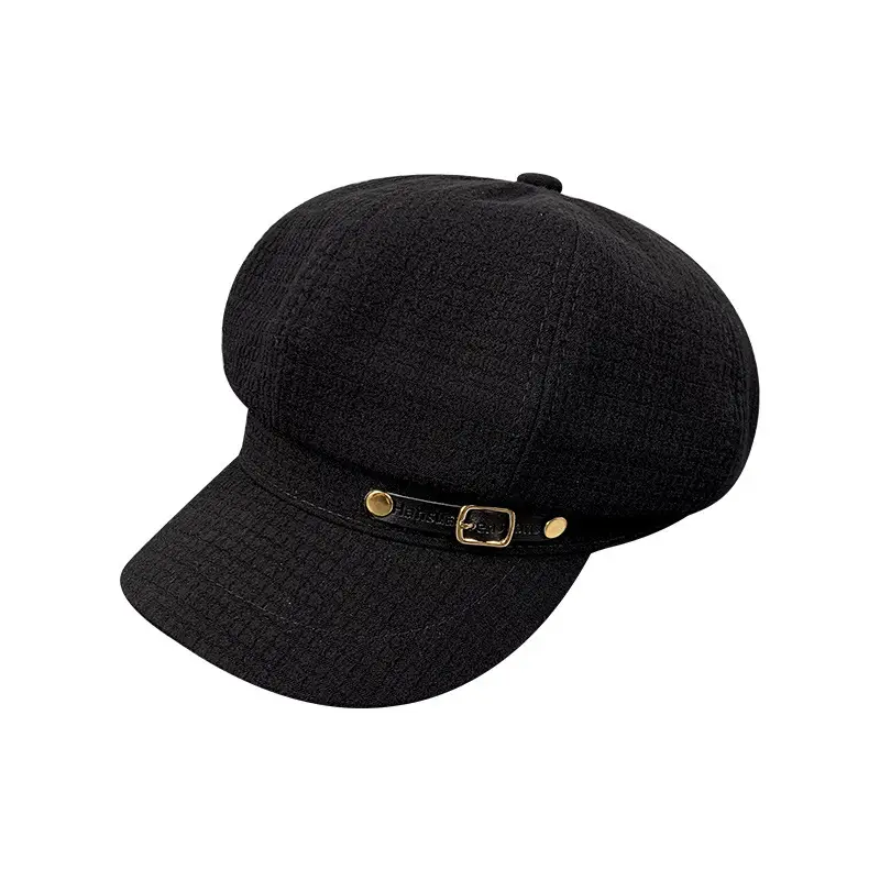 Black Plaid Leather Buckle Octagonal Beret for Women Spring Autumn Korean Fashion - Image 9