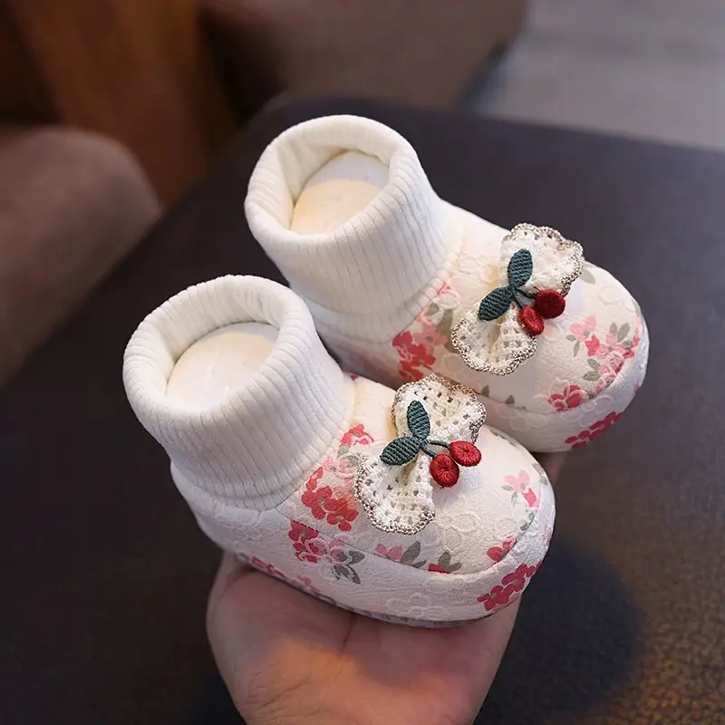 Newborn Floral Baby Shoes White 3-6Yr