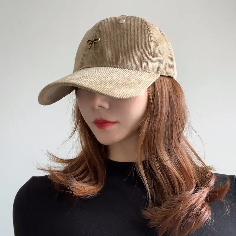 Bow Baseball Cap Women Warm Corduroy Wide Brim - Image 8