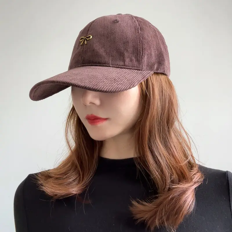 Bow Baseball Cap Women Warm Corduroy Wide Brim - Image 10