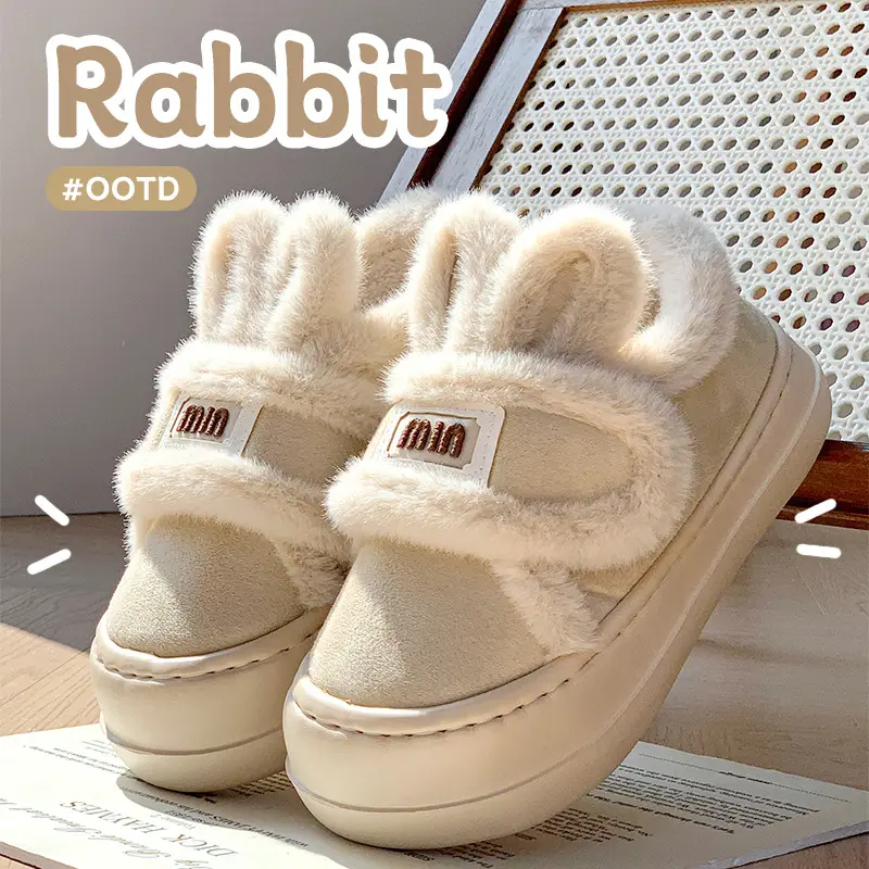 Cute Rabbit Cotton Slippers for Women, Winter Warm New Style Indoor Home Plush Closed-Back Cotton Shoes for Outdoor Wear - Image 5