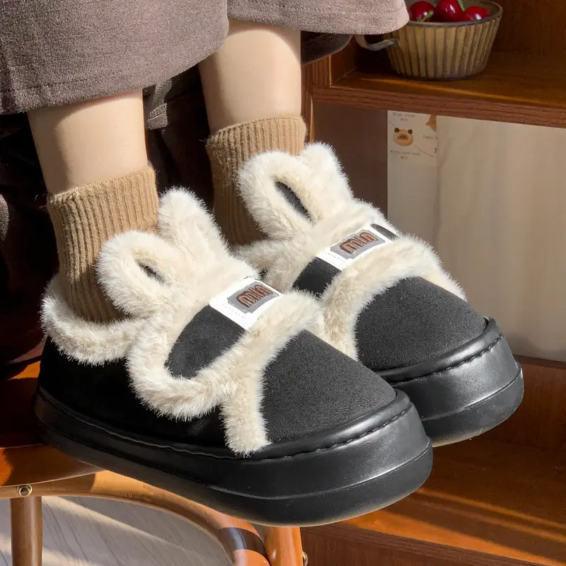 Cute Rabbit Cotton Slippers for Women, Winter Warm New Style Indoor Home Plush Closed-Back Cotton Shoes for Outdoor Wear - Image 7