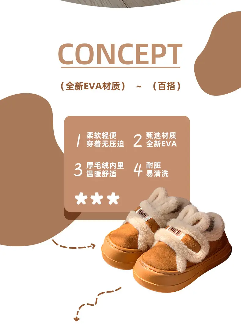 Cute Rabbit Cotton Slippers for Women, Winter Warm New Style Indoor Home Plush Closed-Back Cotton Shoes for Outdoor Wear — feature 2