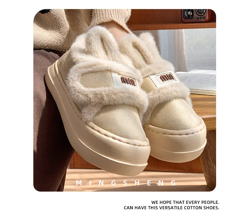 Cute Rabbit Cotton Slippers for Women, Winter Warm New Style Indoor Home Plush Closed-Back Cotton Shoes for Outdoor Wear — feature 5