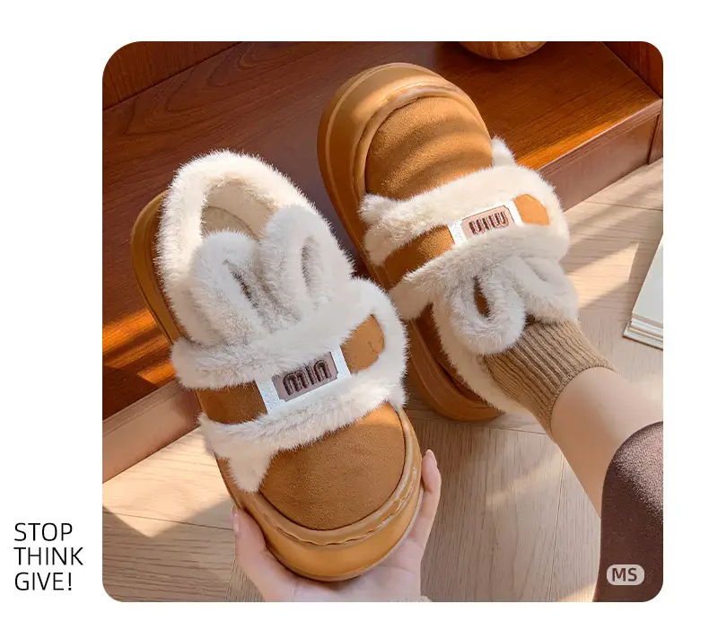 Cute Rabbit Cotton Slippers for Women, Winter Warm New Style Indoor Home Plush Closed-Back Cotton Shoes for Outdoor Wear — feature 7