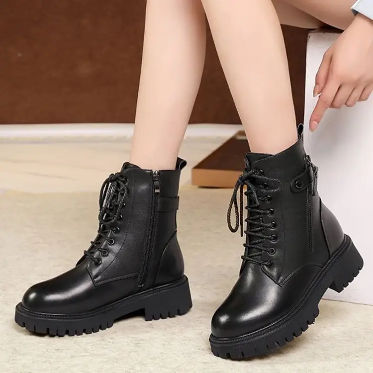 Women's Thick Heel Winter Boots Fleece Lined Warm British - Image 3
