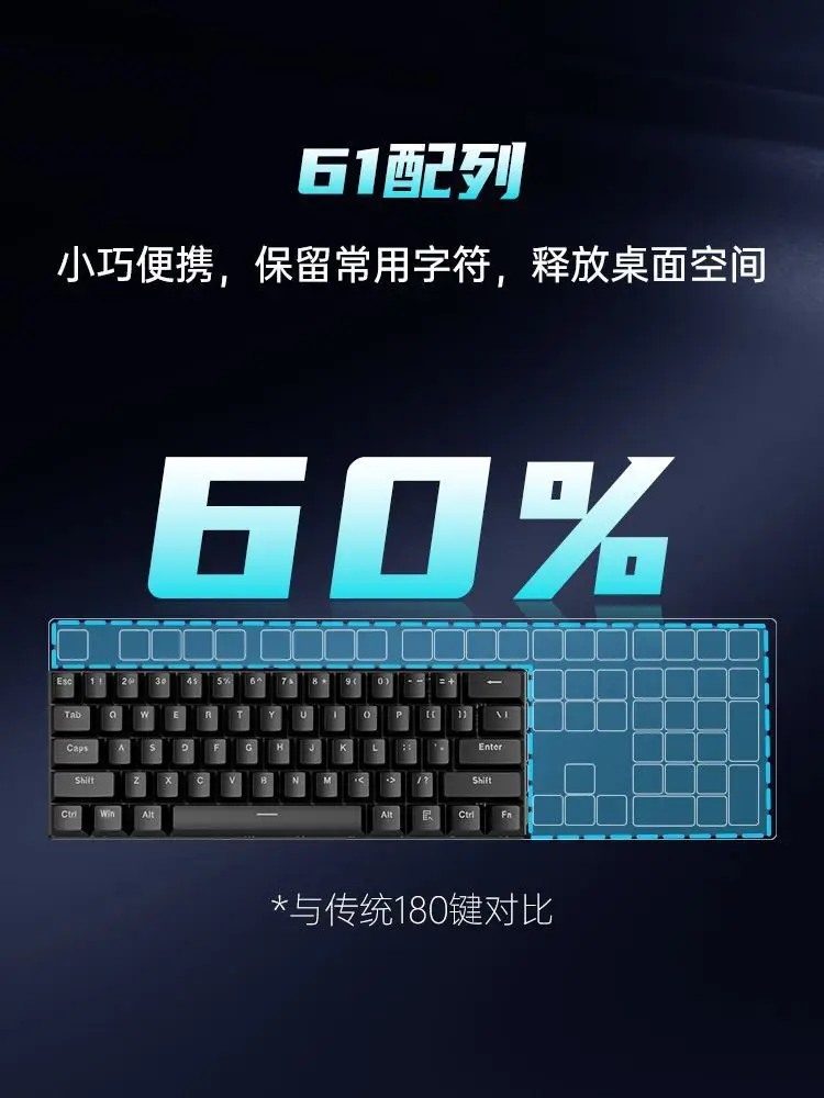 61-Key Mechanical Keyboard with Detachable Keycaps, Plug-In Feel, Computer Desktop Office Universal Green Axis Feel — feature 7