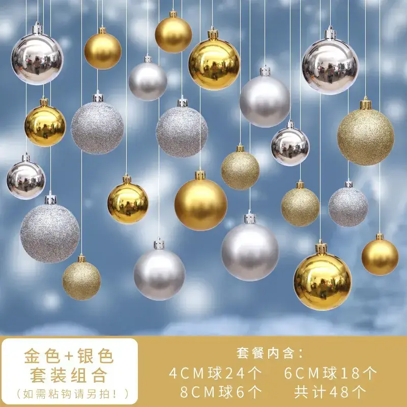 Silver Christmas Hanging Balls 4cm 8cm 24pcs - Image 17