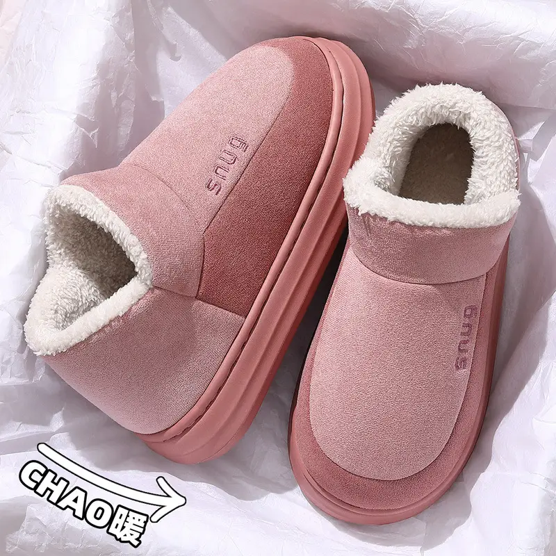 Pink Fleece Lined Women Winter Slippers - Image 4