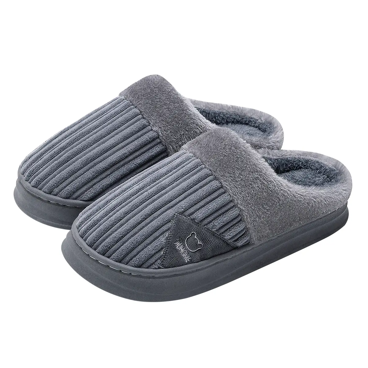 Men Winter Plush Cotton Slippers Grey 2025
