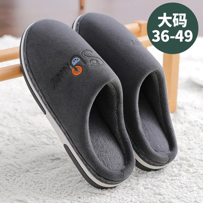 Men Winter Plush Cotton Slippers Grey 2025