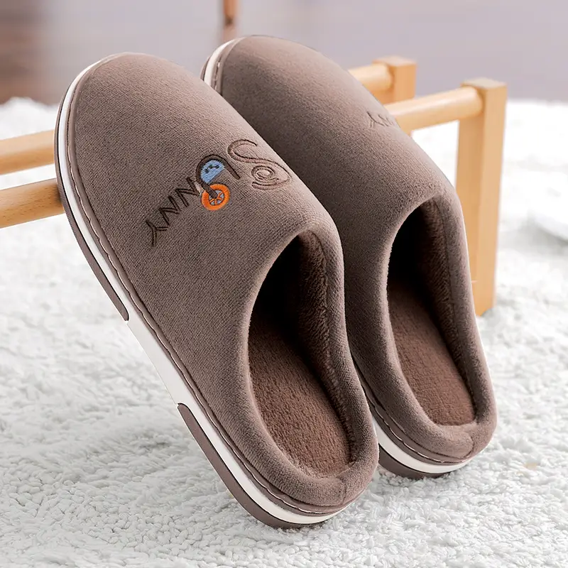 Men Winter Plush Cotton Slippers Grey 2025