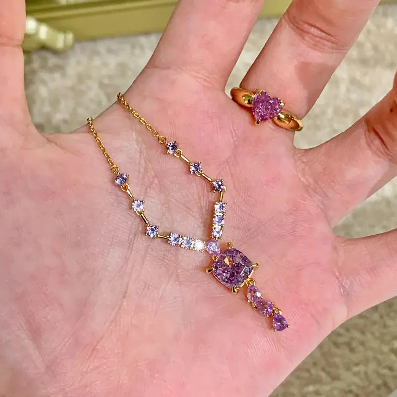 Luxury Purple Diamond Necklace for Women - Image 3