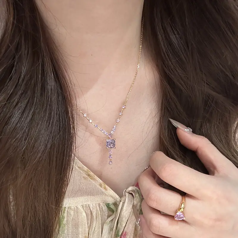 Luxury Purple Diamond Necklace for Women - Image 5