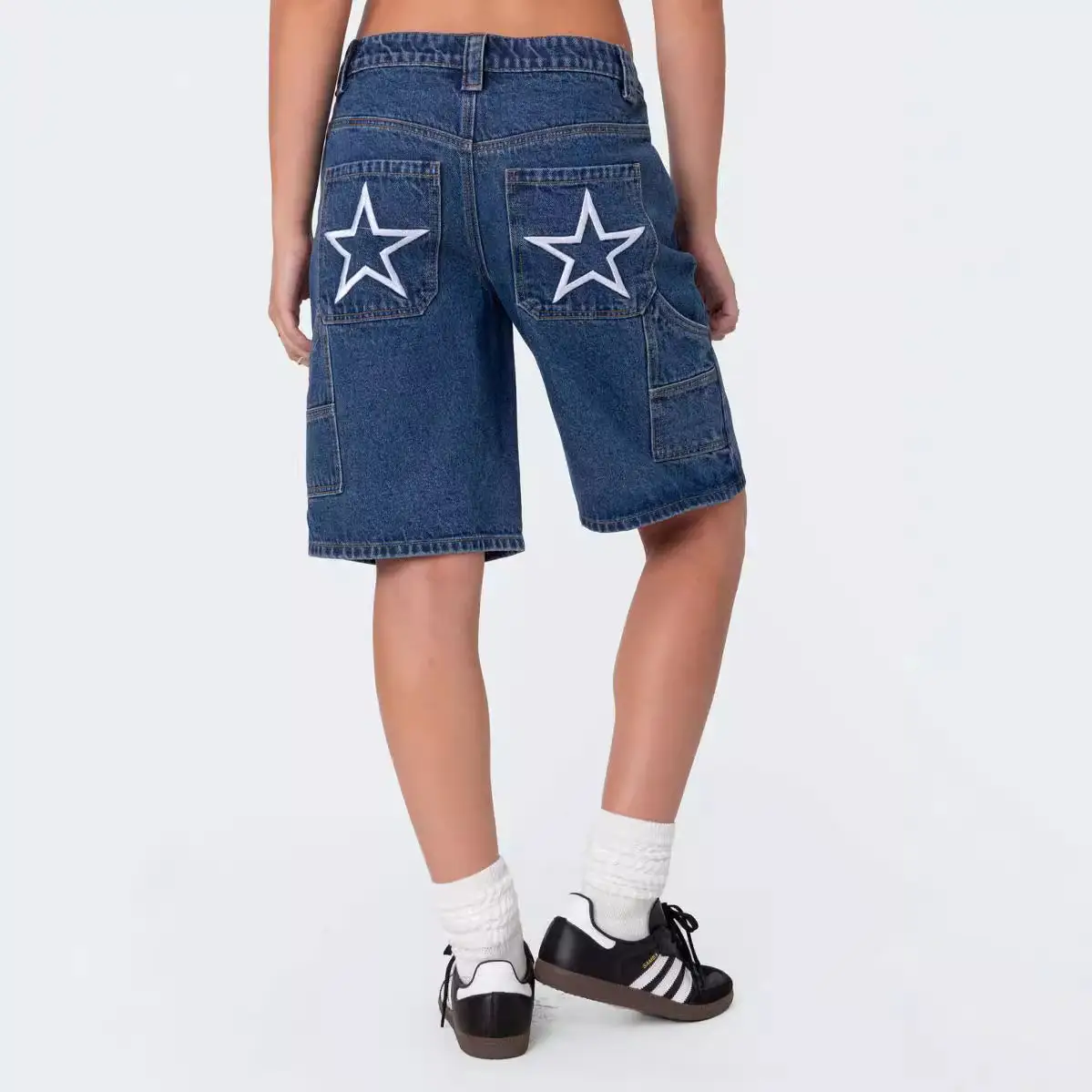 Women Denim Shorts Dark Blue Summer Loose Straight Slimming — feature 10