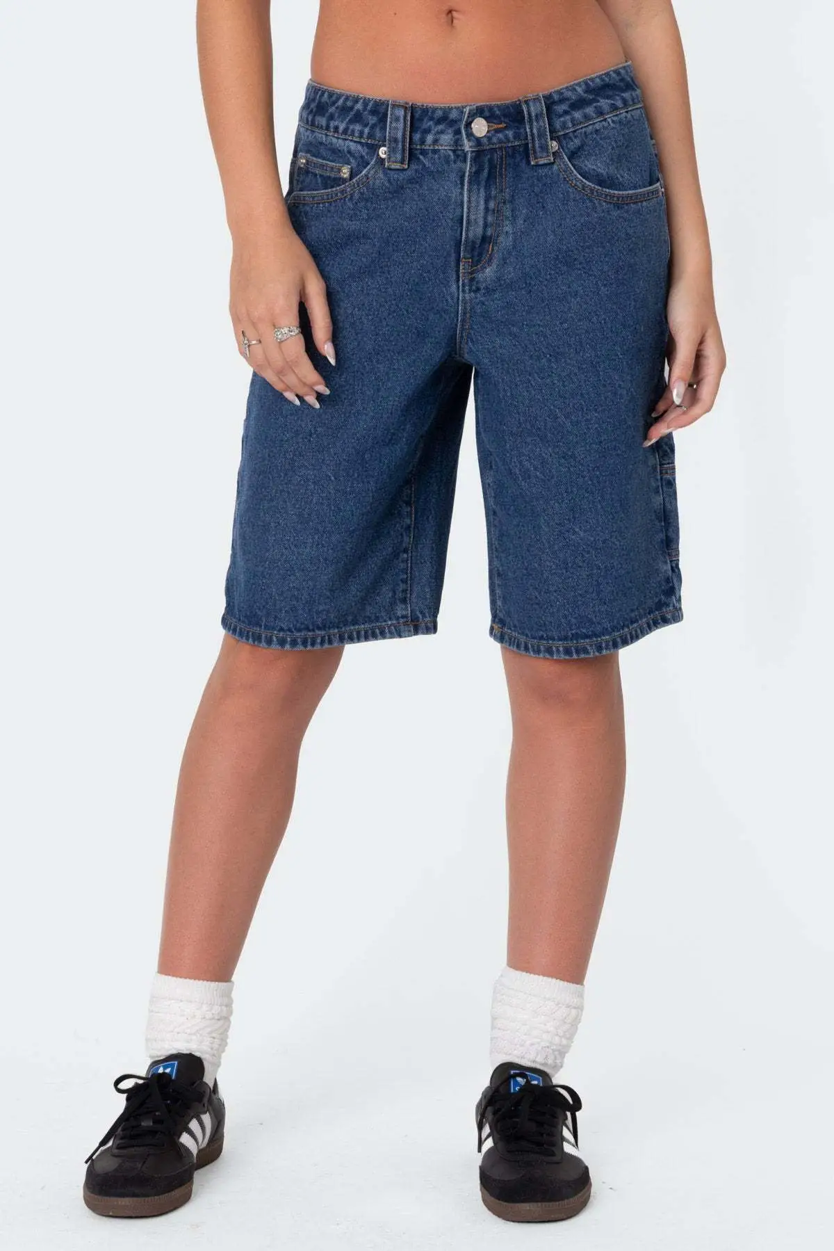 Women Denim Shorts Dark Blue Summer Loose Straight Slimming — feature 12