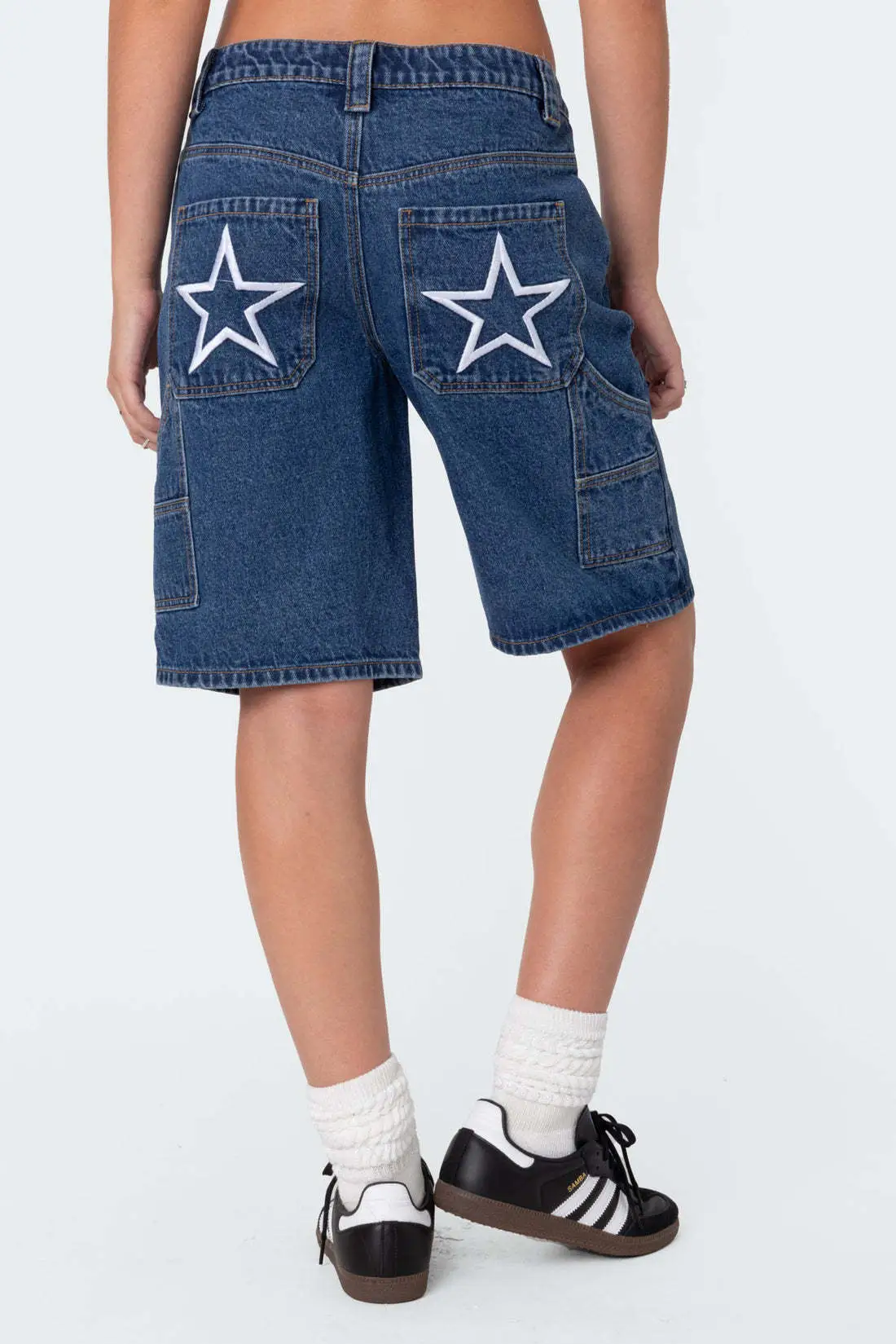 Women Denim Shorts Dark Blue Summer Loose Straight Slimming — feature 13