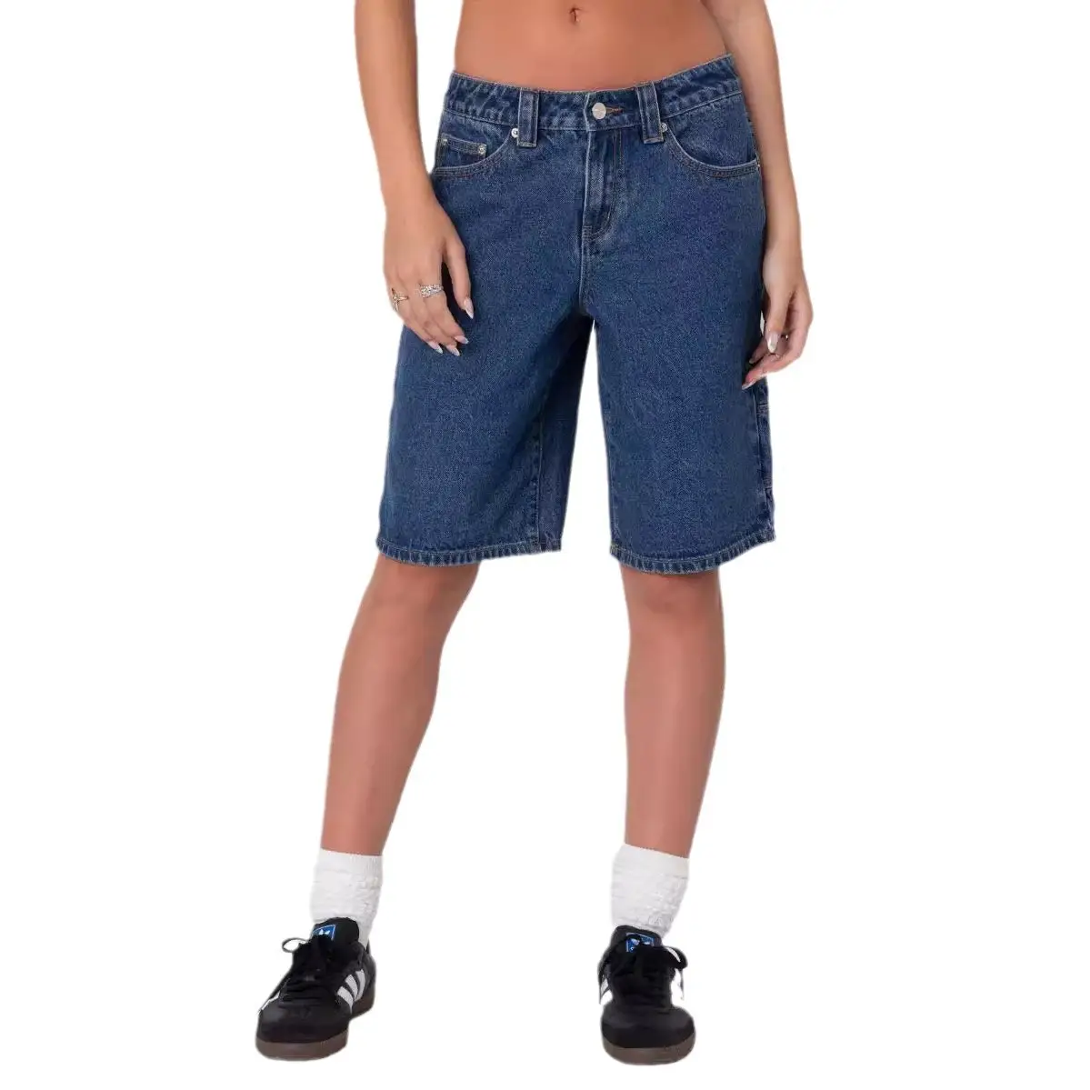 Women Denim Shorts Dark Blue Summer Loose Straight Slimming — feature 18