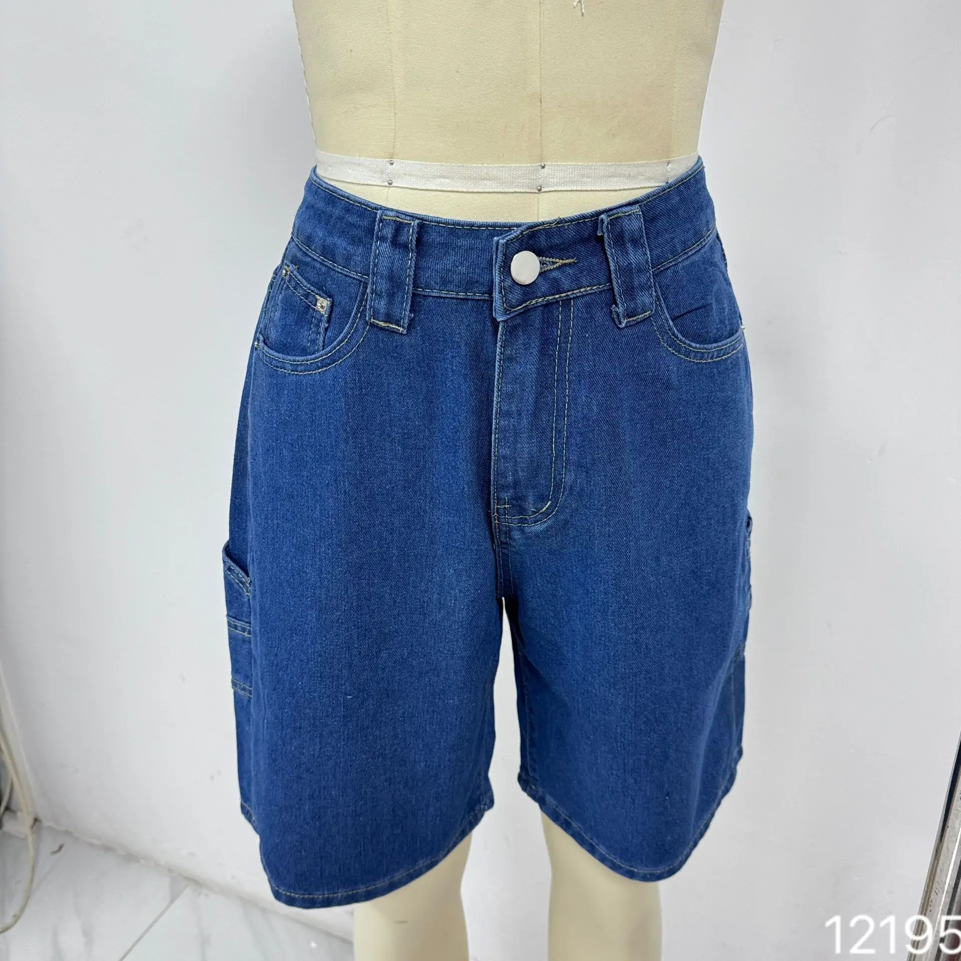 Women Denim Shorts Dark Blue Summer Loose Straight Slimming — feature 4