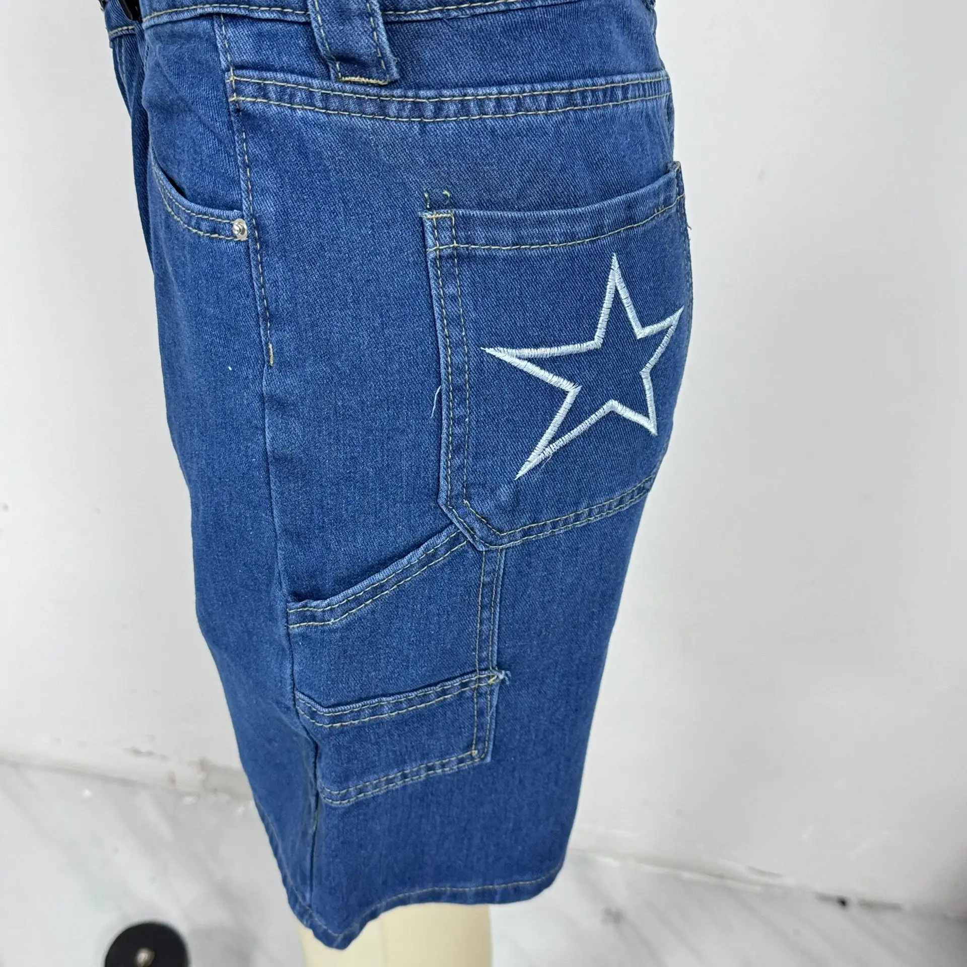 Women Denim Shorts Dark Blue Summer Loose Straight Slimming — feature 5
