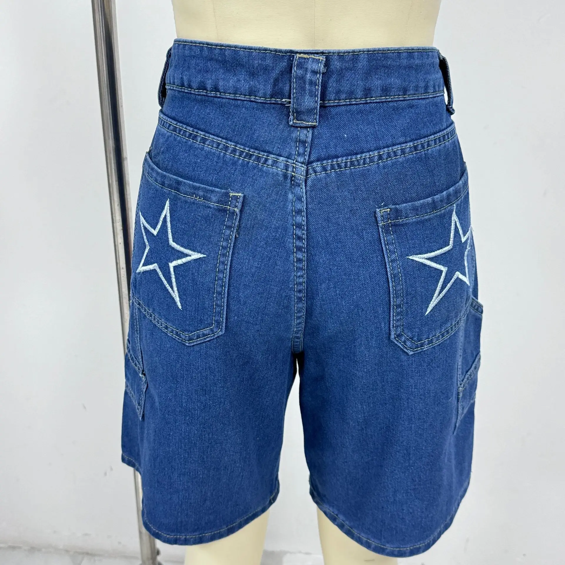 Women Denim Shorts Dark Blue Summer Loose Straight Slimming — feature 6