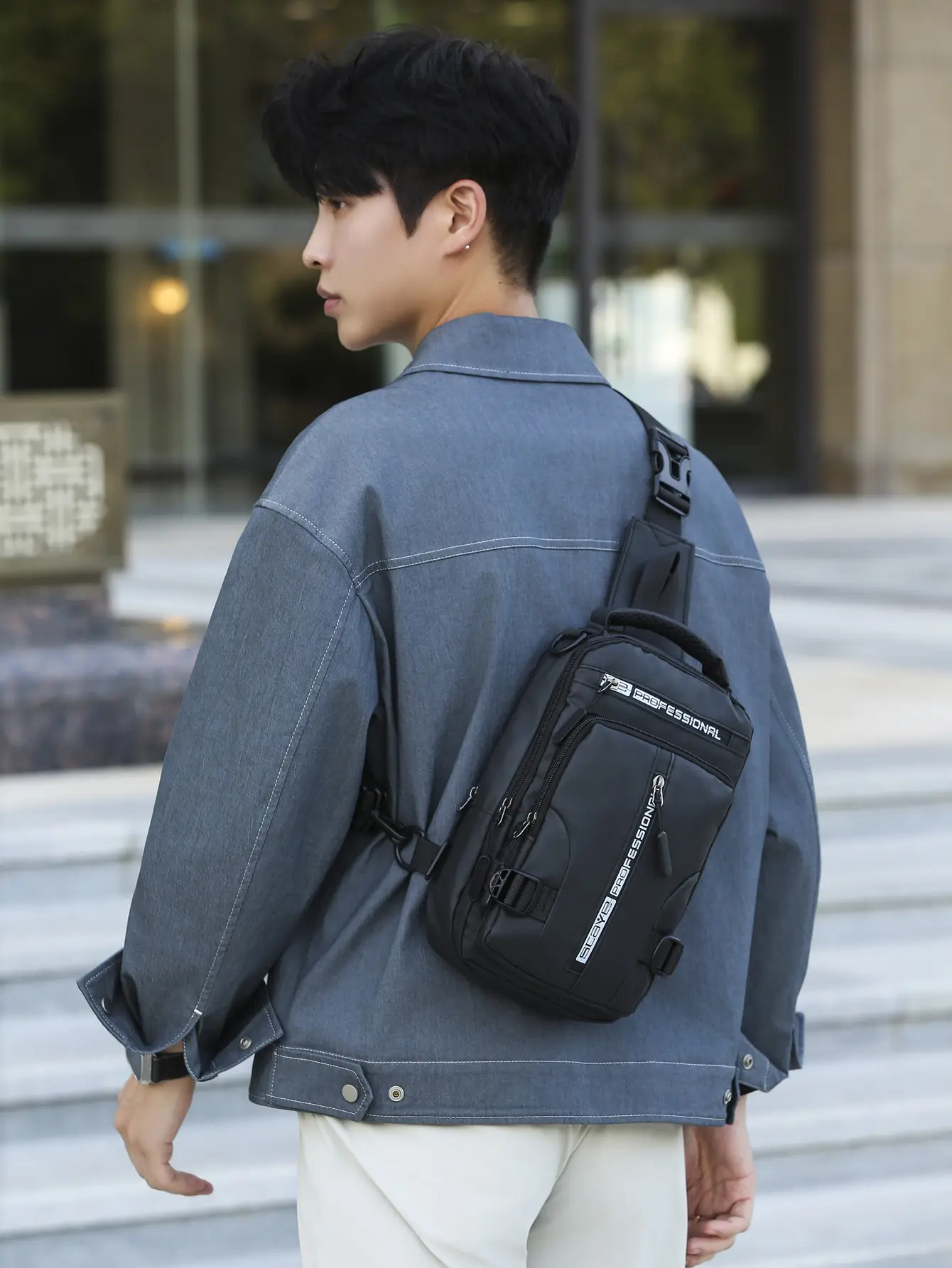 Men's Waterproof Shoulder Crossbody Bag Black - Image 7