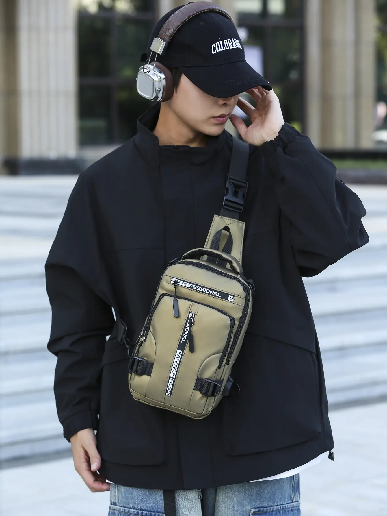 Men's Waterproof Shoulder Crossbody Bag Black - Image 8