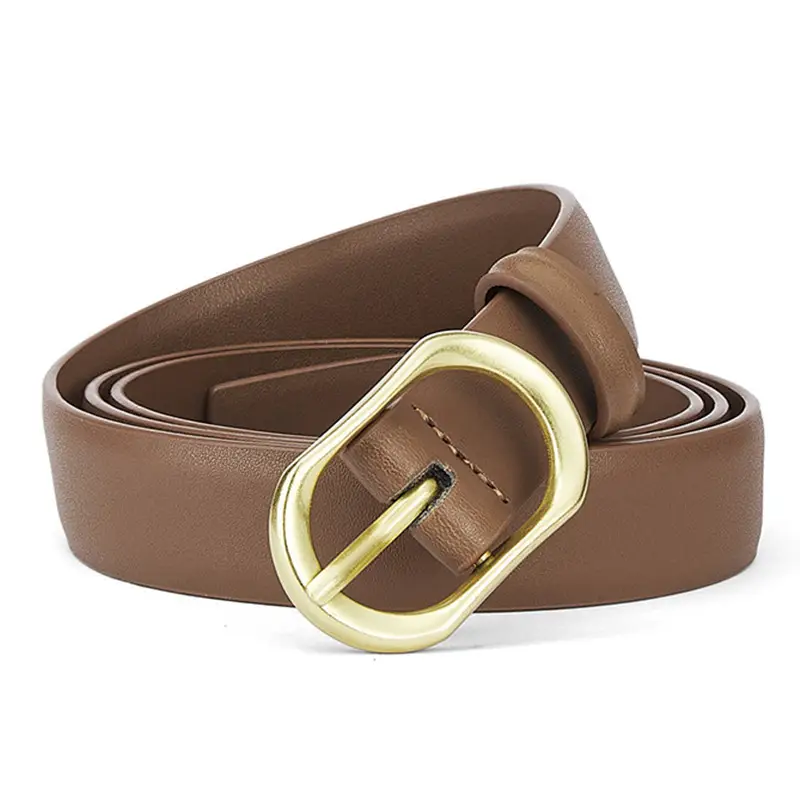 Women's Brown Leather Belt with Gold Buckle - Image 6