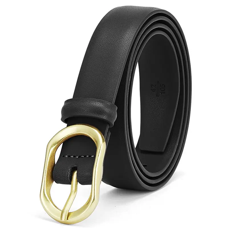 Women's Brown Leather Belt with Gold Buckle - Image 7