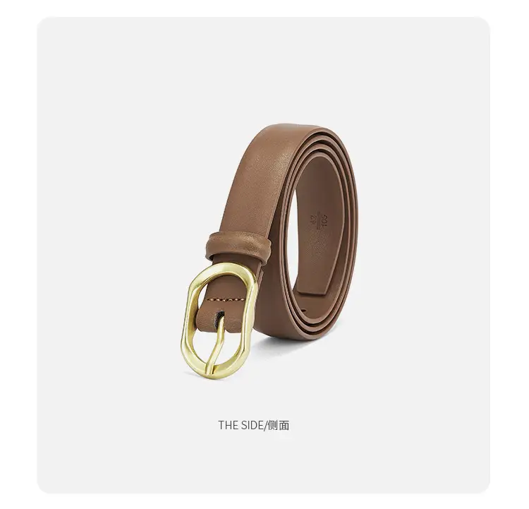 Women's Brown Leather Belt with Gold Buckle β feature 5