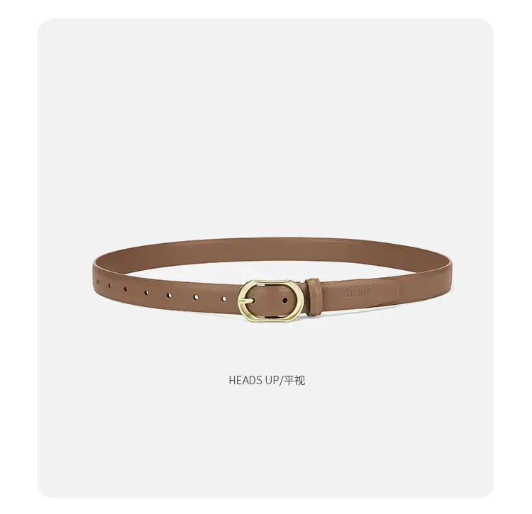 Women's Brown Leather Belt with Gold Buckle β feature 6