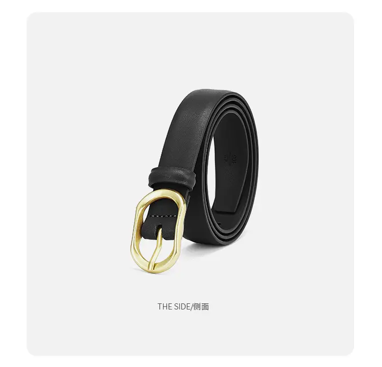 Women's Brown Leather Belt with Gold Buckle β feature 7