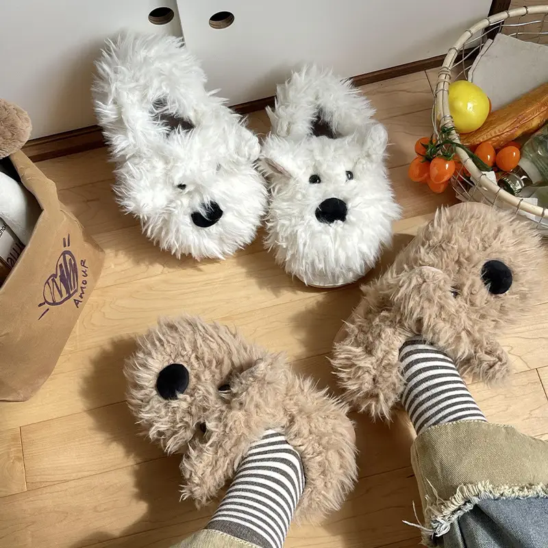 Authentic Casual Style Puppy Couple Cotton Slippers for Women, Winter Thick-Soled Non-Slip Indoor Warm Slippers - Image 8