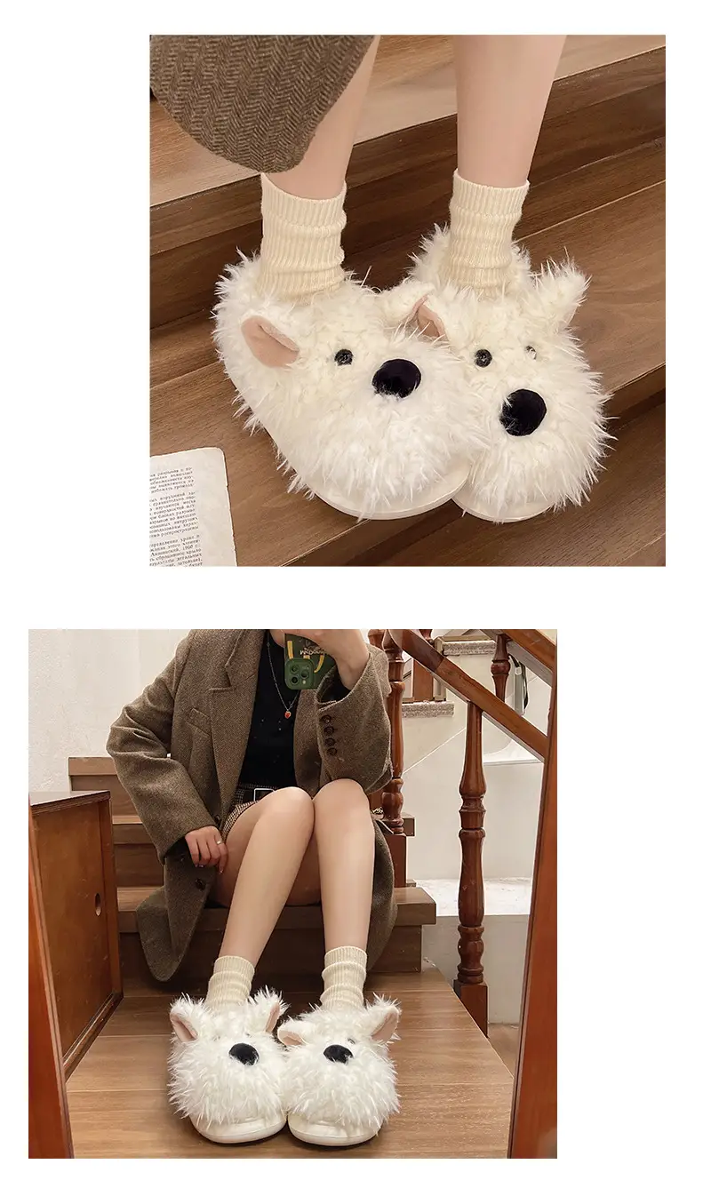 Authentic Casual Style Puppy Couple Cotton Slippers for Women, Winter Thick-Soled Non-Slip Indoor Warm Slippers — feature 10