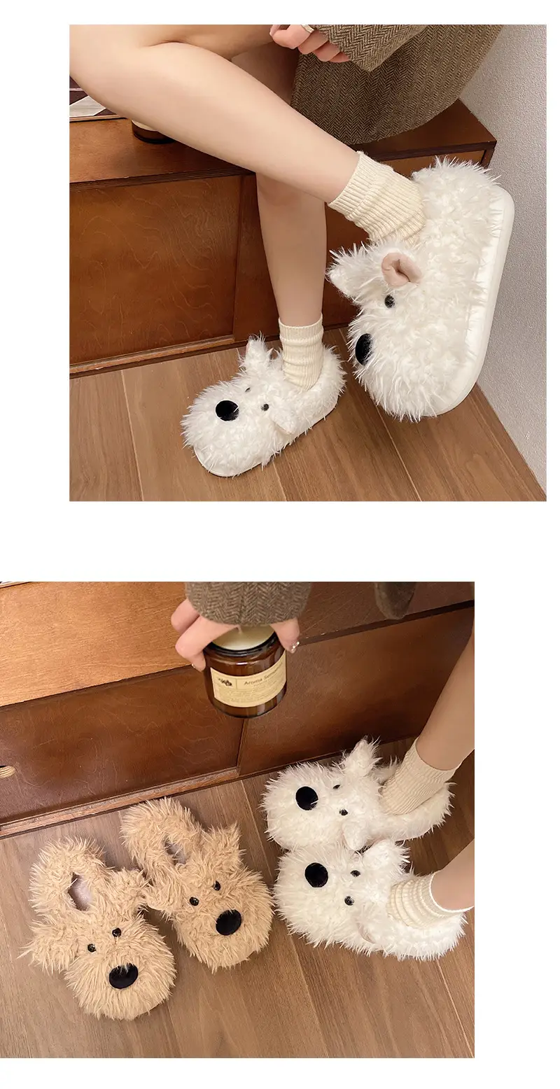 Authentic Casual Style Puppy Couple Cotton Slippers for Women, Winter Thick-Soled Non-Slip Indoor Warm Slippers — feature 11