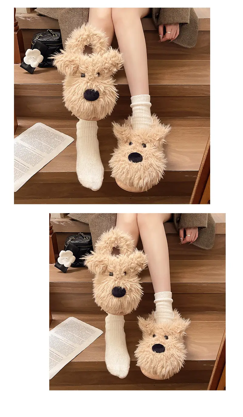 Authentic Casual Style Puppy Couple Cotton Slippers for Women, Winter Thick-Soled Non-Slip Indoor Warm Slippers — feature 7