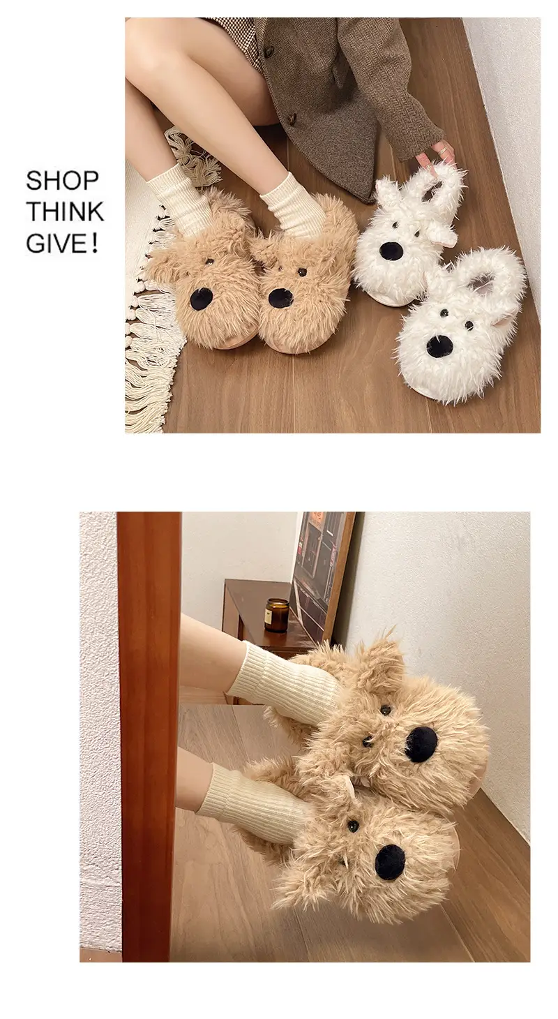 Authentic Casual Style Puppy Couple Cotton Slippers for Women, Winter Thick-Soled Non-Slip Indoor Warm Slippers — feature 8