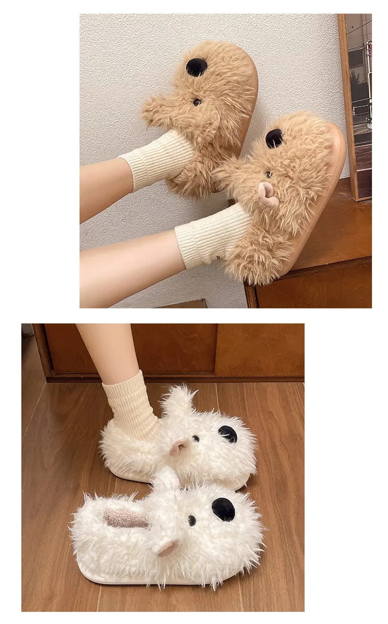 Authentic Casual Style Puppy Couple Cotton Slippers for Women, Winter Thick-Soled Non-Slip Indoor Warm Slippers — feature 9