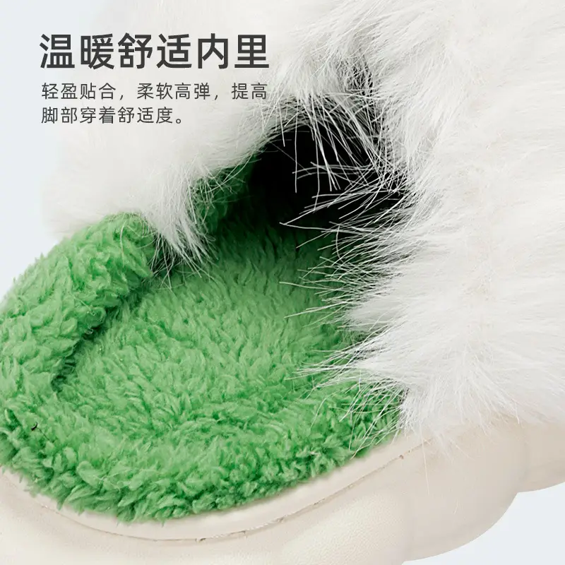 Women's Green Bow Cotton Slippers Warm Home
