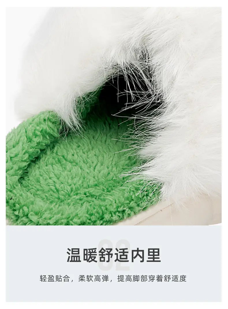 Women's Green Bow Cotton Slippers Warm Home — feature 4