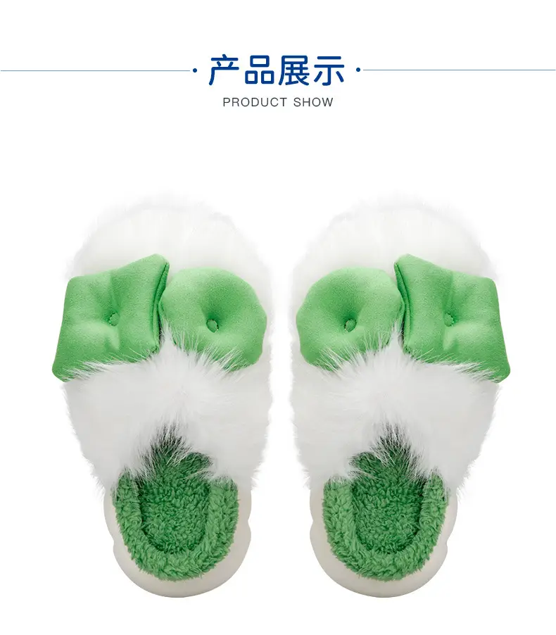 Women's Green Bow Cotton Slippers Warm Home — feature 6