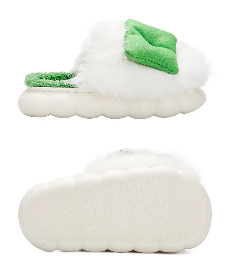 Women's Green Bow Cotton Slippers Warm Home — feature 7