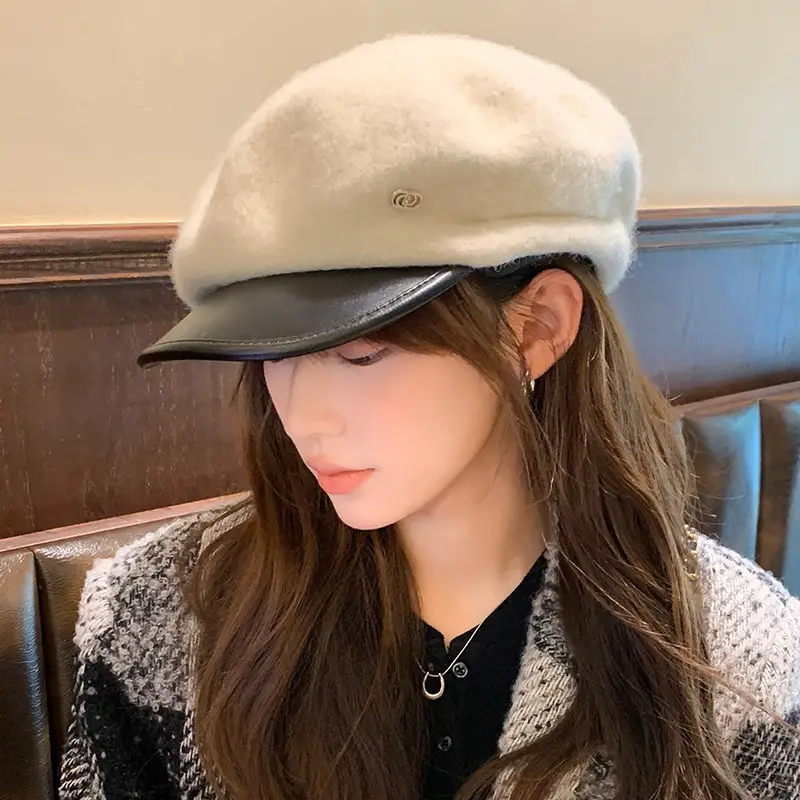 Black Wool Octagonal Hat for Kids Winter Autumn Korean Style - Image 5