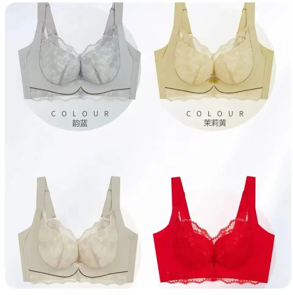 Lace Full Cup Bra Adjustable Push Up Large Bust - Image 8