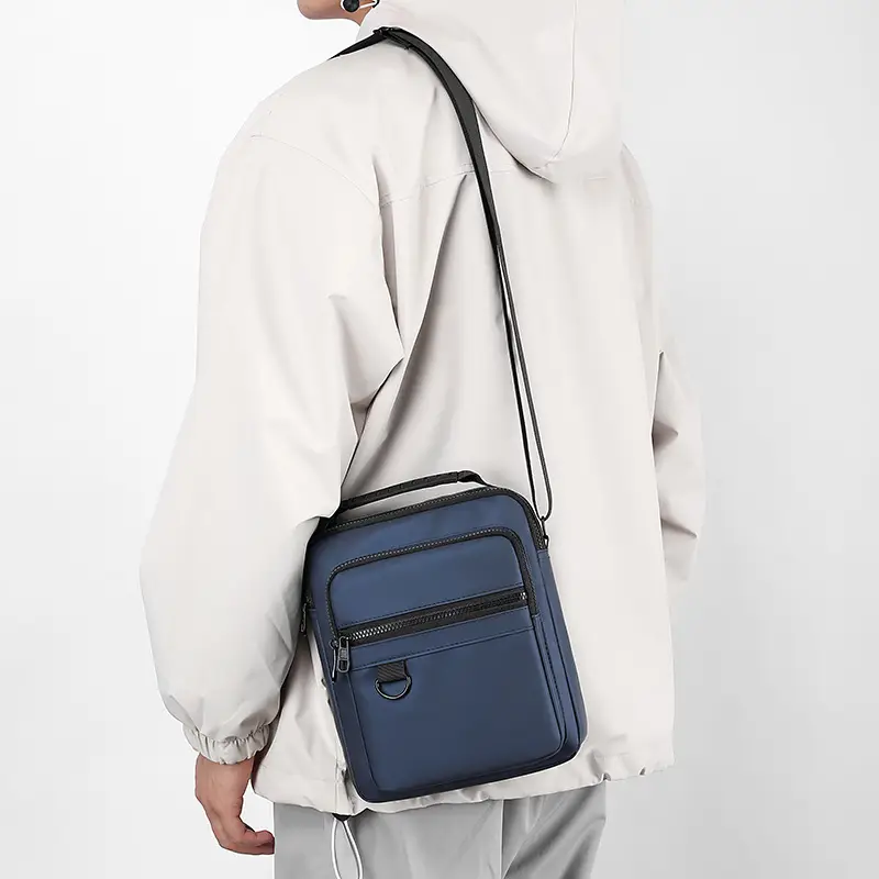 Men's Black Crossbody Shoulder Bag with Watch & Tablet Holder