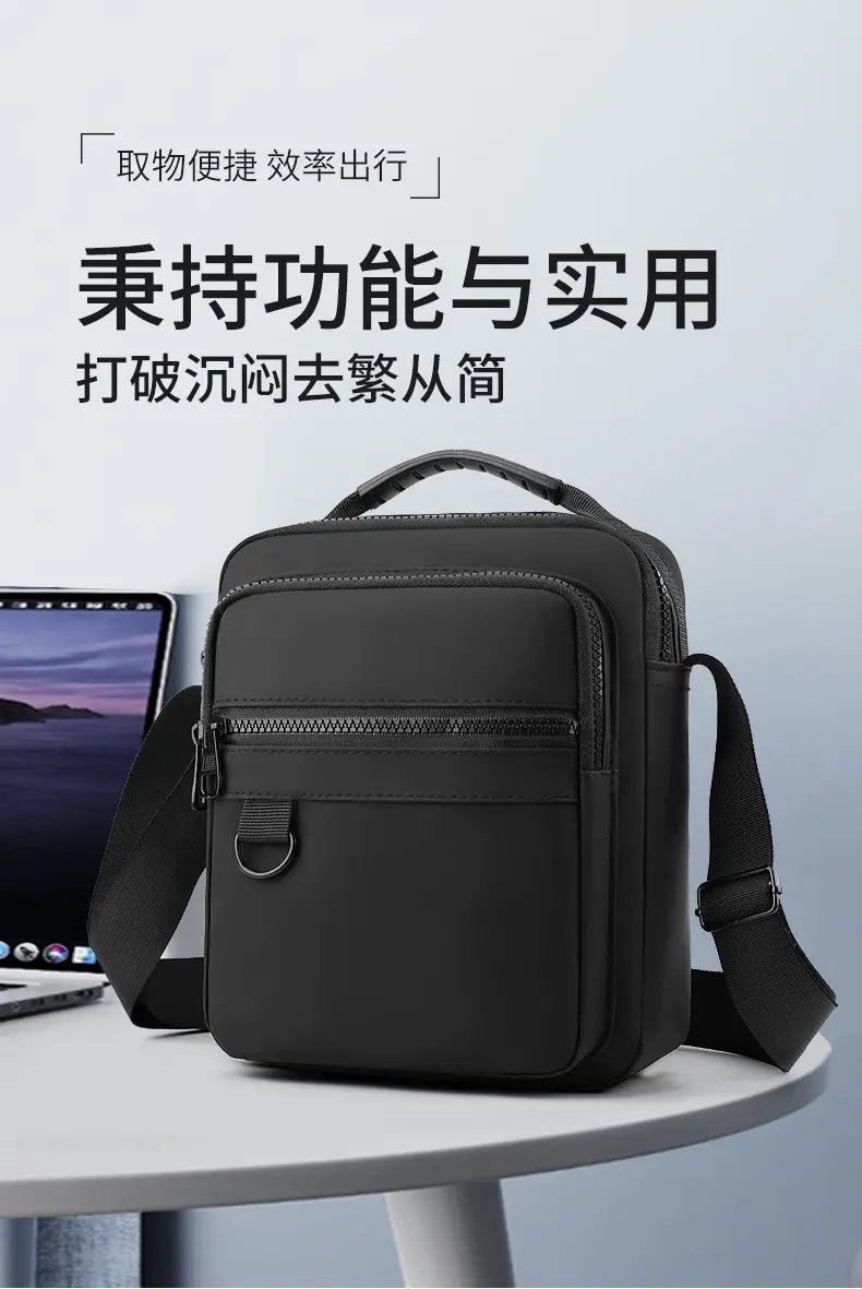 Men's Black Crossbody Shoulder Bag with Watch & Tablet Holder — feature 3