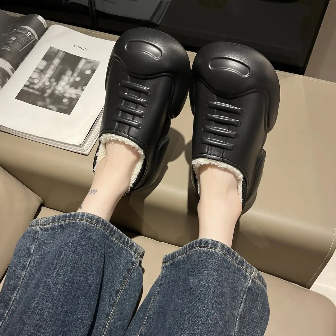 Couple Waterproof Cotton Slippers Women's Winter Indoor New Warm Thick Bottom Waterproof Moon Cotton Shoes Bag with Winter Outfit