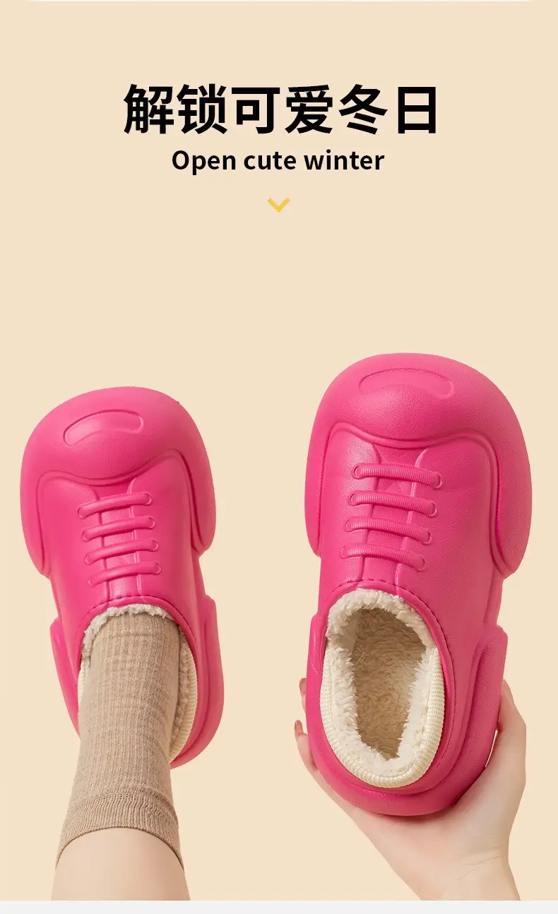 Couple Waterproof Cotton Slippers Women's Winter Indoor New Warm Thick Bottom Waterproof Moon Cotton Shoes Bag with Winter Outfit — feature 5
